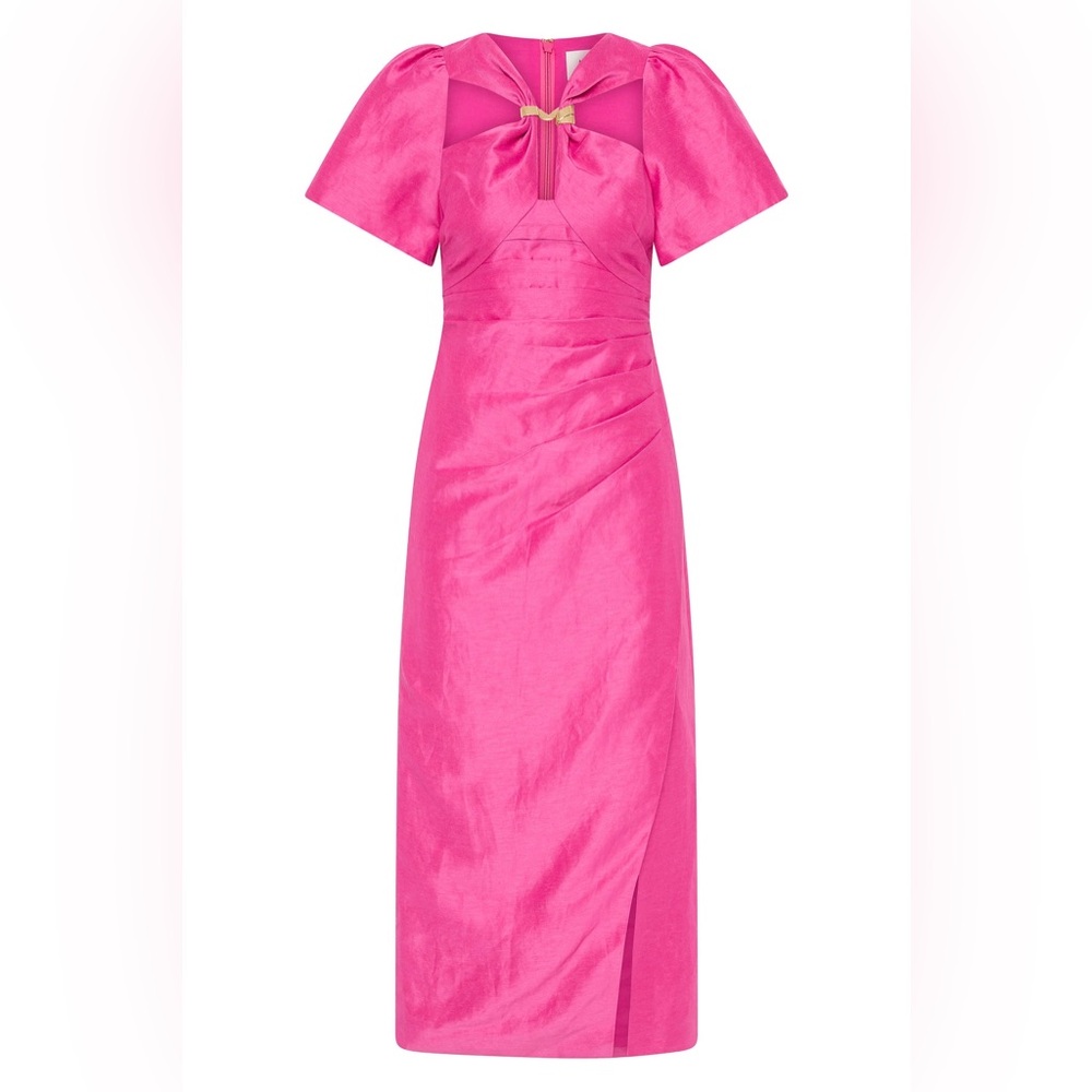 Aje Fuschia Presence Twisted Short Sleeve Midi Dress AU10/US6 NWOT